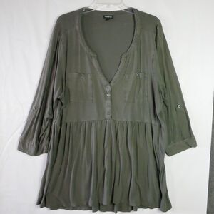 Torrid Womens Size 3 Long Sleeve Army Green Dress Rayon Blend Pockets